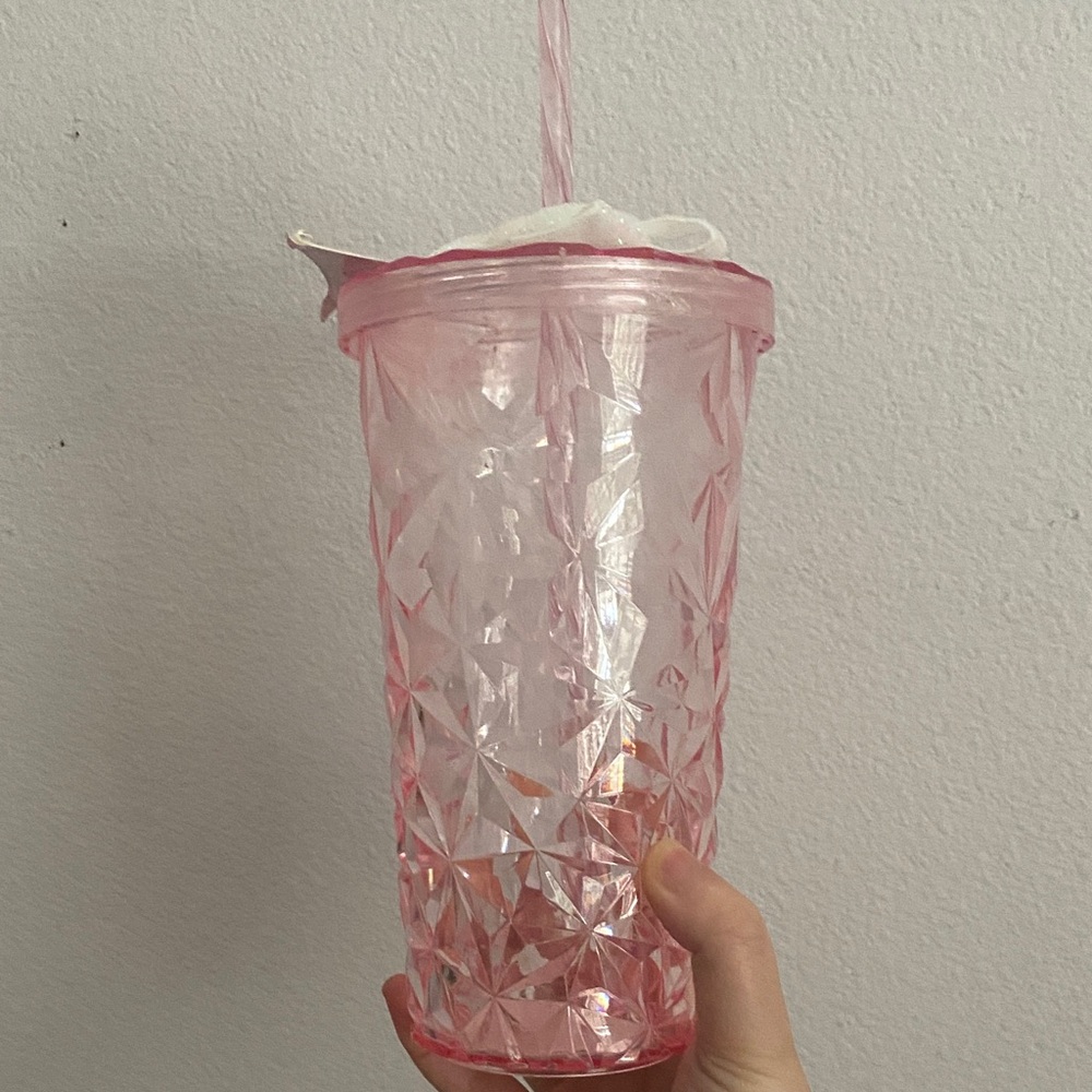 Pink Geometric Tumbler with Straw